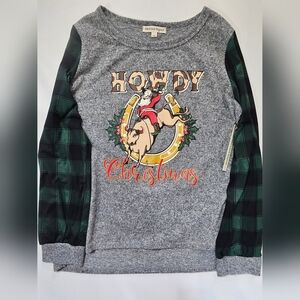 Ugly Christmas Sweater Womens Large Rodeo Cowboy Santa Holiday Party‎ Sweatshirt
